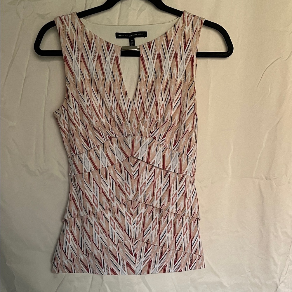 White House Black Market Patterned Tank Top - Rust and White